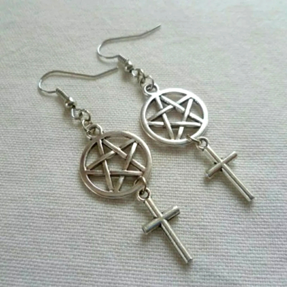 Pentagram & cross earrings witchy witch tarot gyps